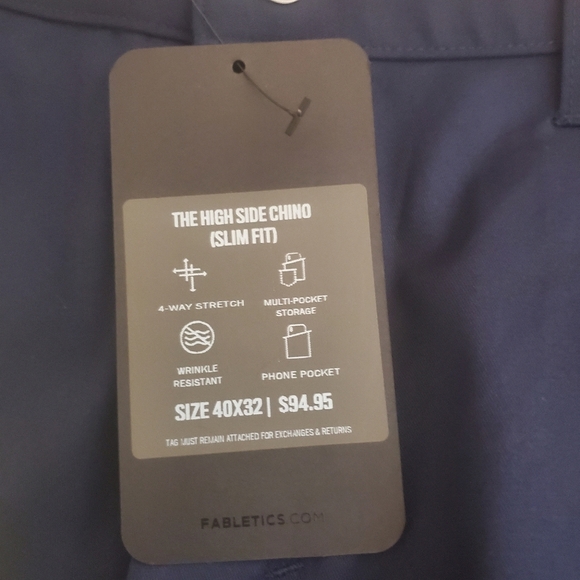 NWT Fabletics Mens 40x30 Slim Fit Navy Blue High Side Chino Pants.          #207 - Picture 8 of 8